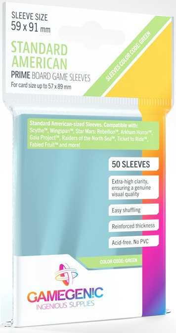 Gamegenic : Prime Board Game Sleeves - Standard American-Sized (59mm x 91mm) (50 Sleeves Per Pack)
